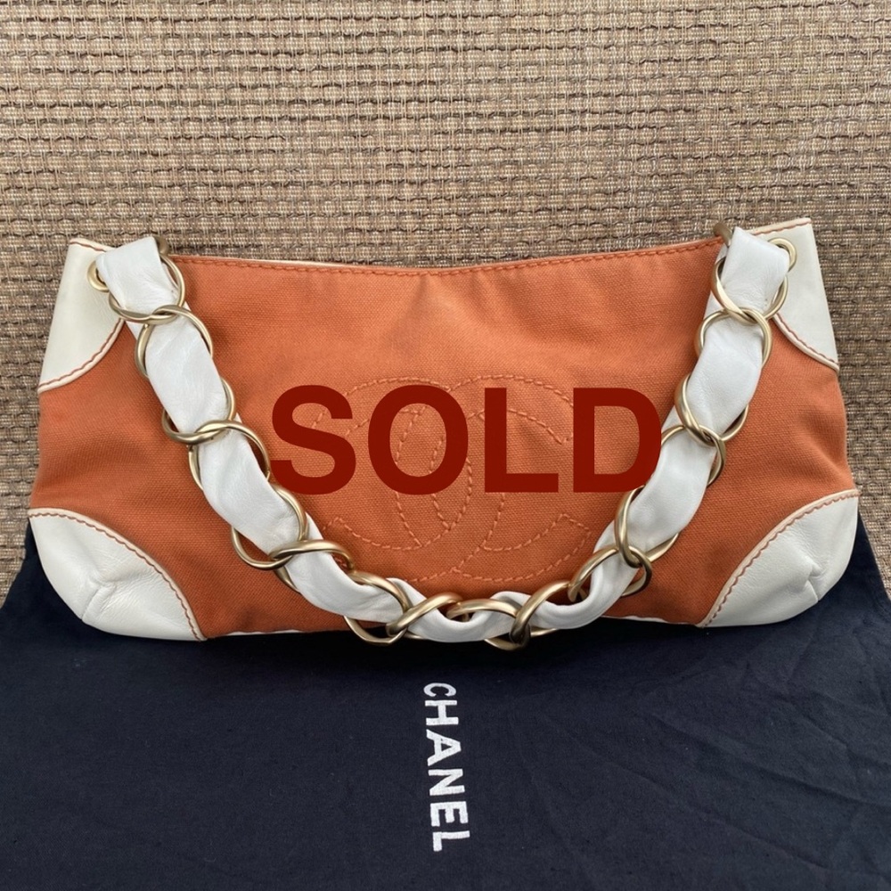 Chanel Shoulder Bag Canvas Orange White
